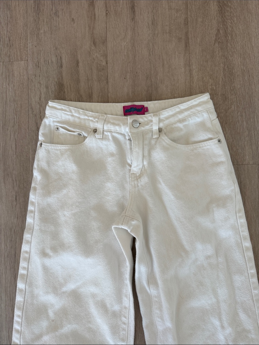 Edikted White High Rise Baggy Jeans XS - Picture 2 of 4